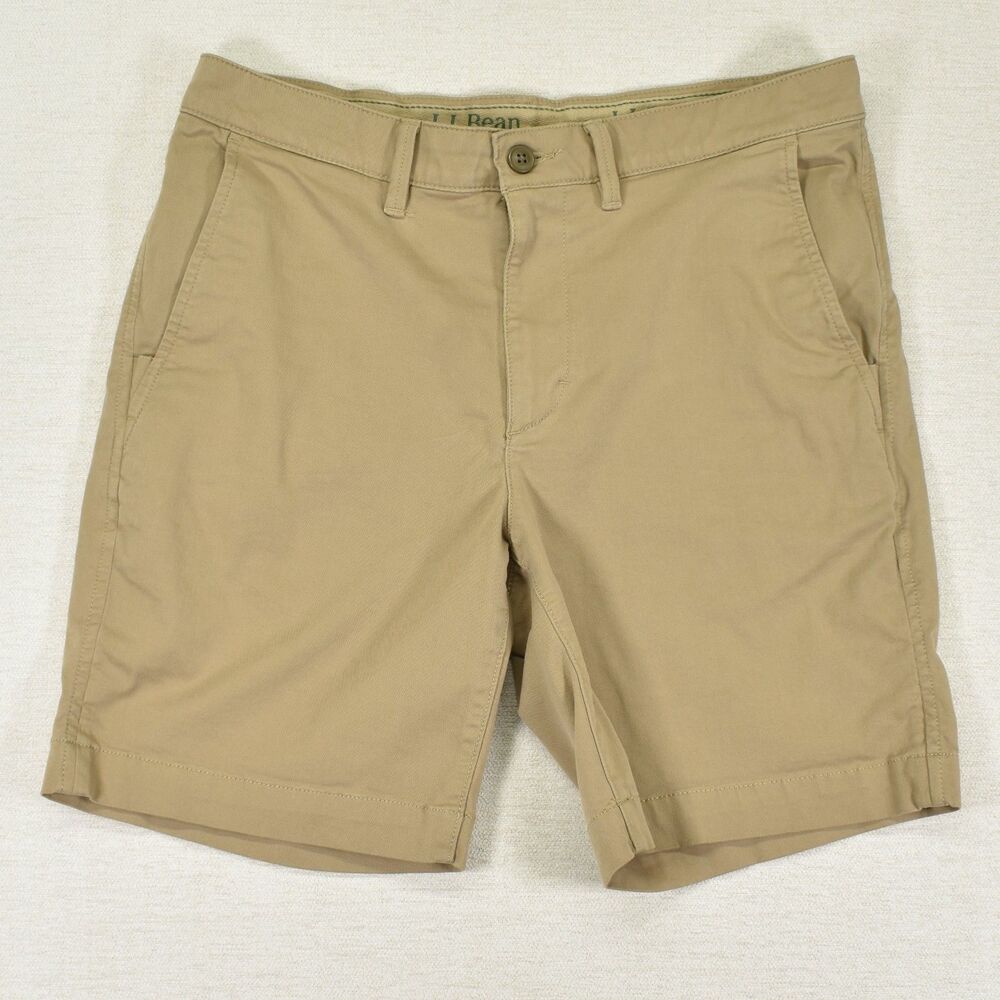 LL Bean Tan Chino Shorts Mens 33 8 Inseam Coolmax Stretch Khaki Golf Standard